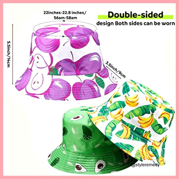 6 Pack Cotton Bucket Hats Reversible Fruit Pattern UV Protection Summer main image 7